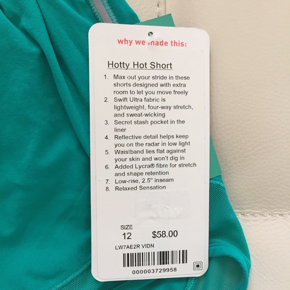 NWT VIRIDIAN GREEN LULULEMON HOTTY HOT SHORT 12 - Picture 5 of 8